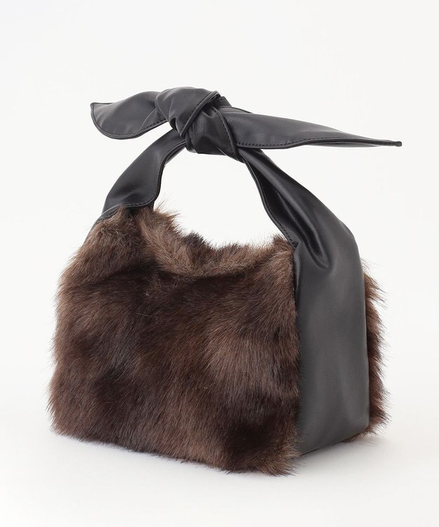 23区 フェイクファー2WAY ショルダー バッグ ダークブラウン系