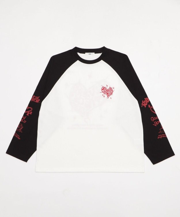 WEGO 【ユニセックス着用ITEM/MLサイズ展開】スリーブロゴグラフィックラグランT（LS） ブラック