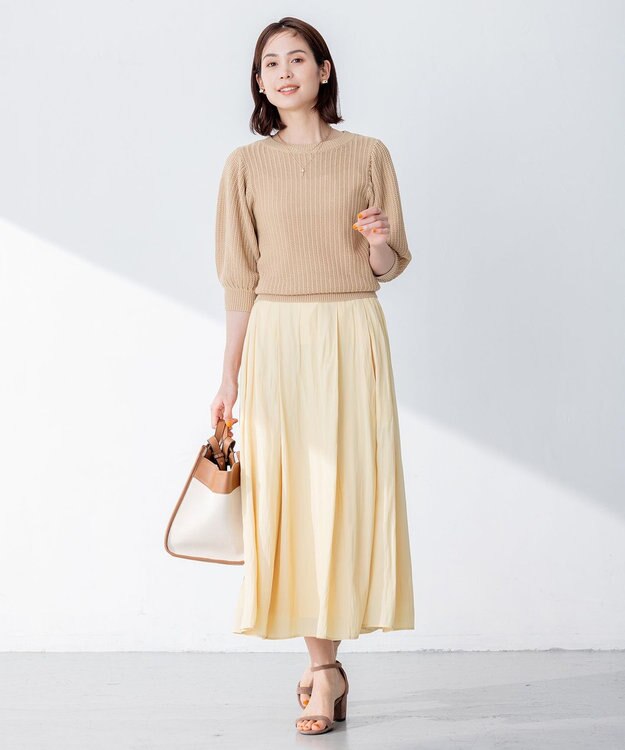 組曲 L 【洗える】CHAIギャザースリーブ ニット ベージュ系