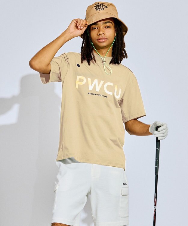 PW CIRCULUS 【吸水速乾 / UV遮蔽率99% UVカット / ストレッチ】【MEN】バックメッシュポケットモックT ゴルフ ベージュ系