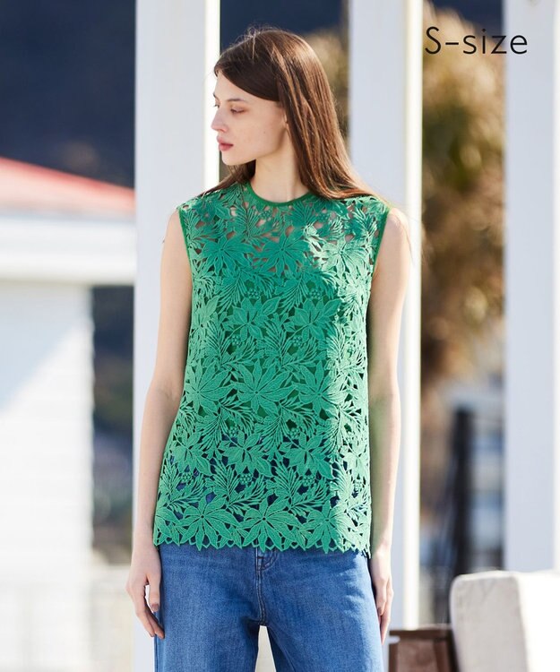 BEIGE， 【S-size】NARCISSUS / レースブラウス Pine Green