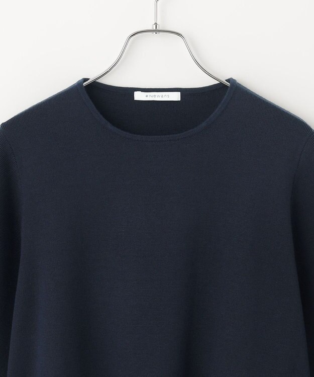 #Newans 【洗える】コンビネーションペプラムチュニックニット ネイビー