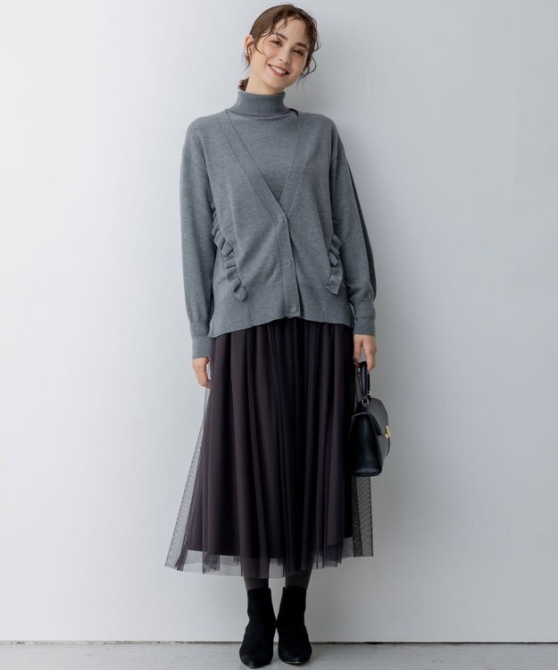 組曲 【WEB限定】サイドフリルカーディガン グレー系