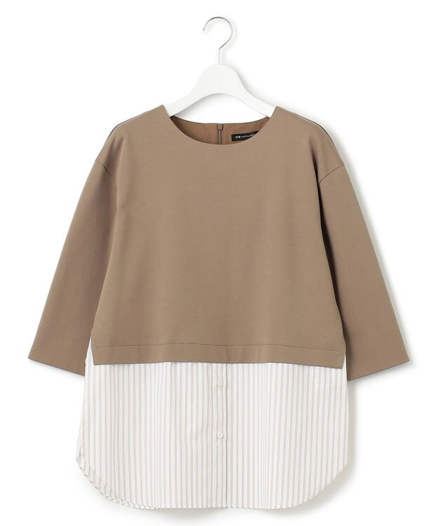 23区 【洗える】コンビネーション チュニック カットソー ブラウン×ベージュストライプ