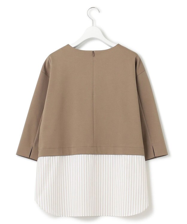 23区 S 【洗える】コンビネーション チュニック カットソー ブラウン×ベージュストライプ