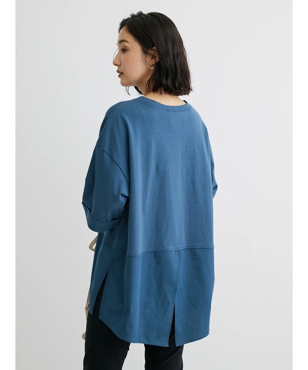 Green Parks ５分袖ドッキングバックスリットチュニック Blue