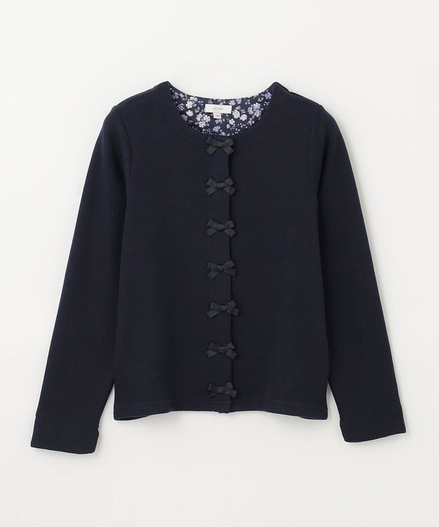 ANY KIDS スナップボタン リボン カーディガン ネイビー