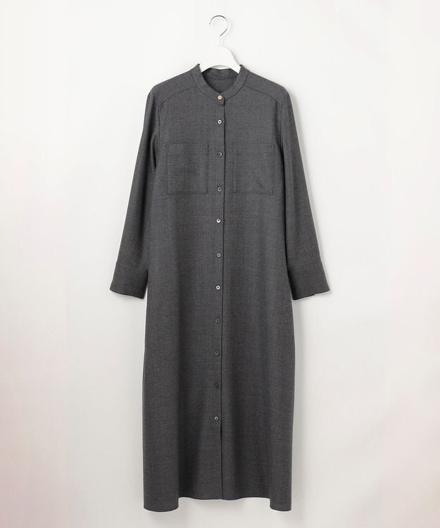 自由区 ウールジョーゼットシャツ ワンピース TOPグレー