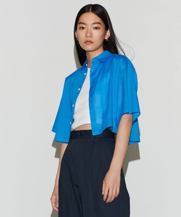 NAVE 【Nave 　洗える】シアークロップド シャツ サックスブルー系