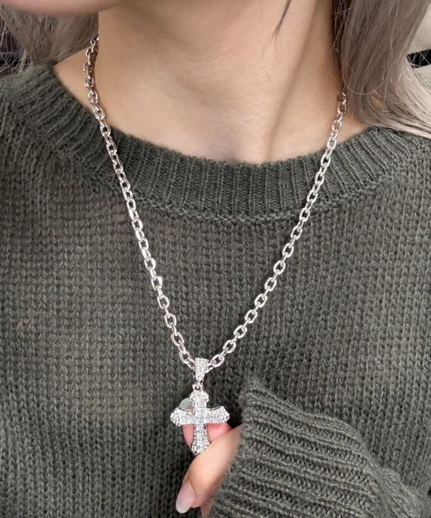 WEGO Lクロスビジューネックレス シルバー