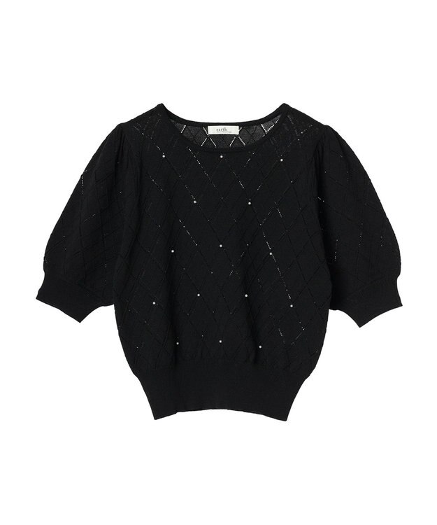 earth music&ecology アーガイルスカシパールニットプルオーバー Black