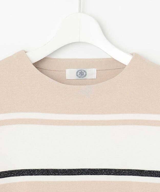 J.PRESS LADIES Cotton Acetate ブロッキング ボーダー ニット ベージュ×ネイビー系