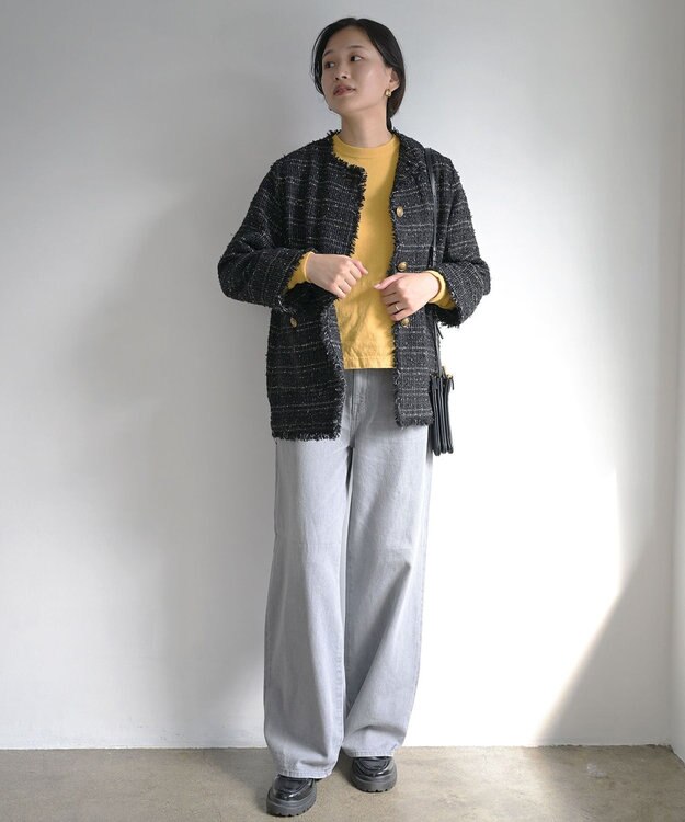 caqu スッキリ足長効果 ハイライズバギーシルエットデニム gray used