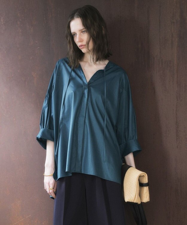 YECCA VECCA 【ORGABITS】5分袖スキッパーシャツ Blue Green