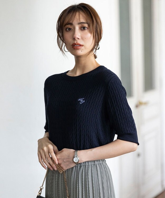 ANY SIS S ケーブルニット プルオーバー ネイビー