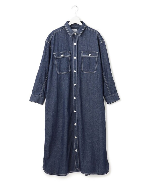 J.PRESS YORK STREET 【WOMEN】デニムロングシャツ ワンピース ネイビー系