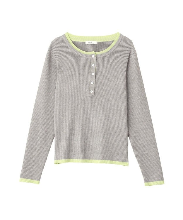 earth music&ecology バイカラーヘンリーネックニットプルオーバー Gray