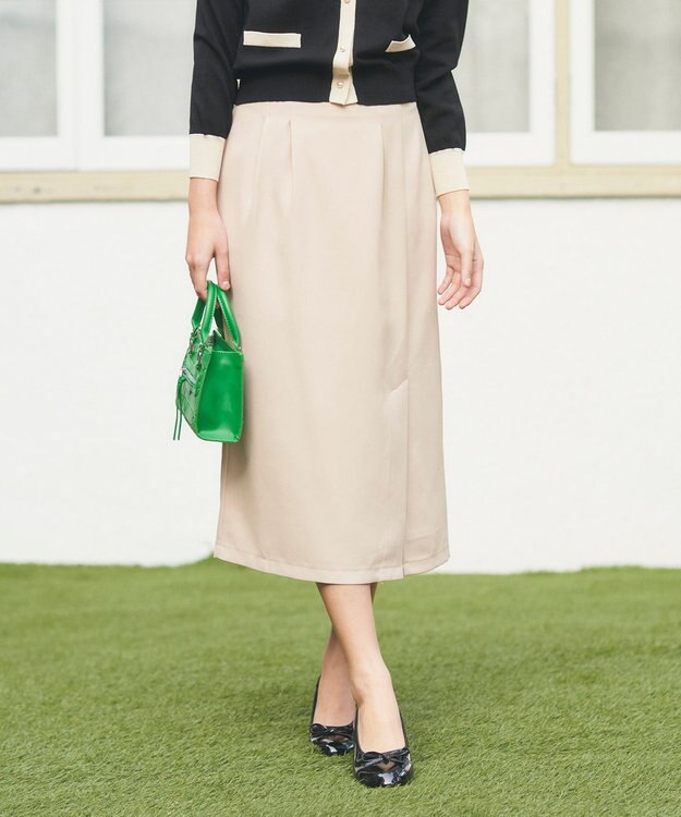 Feroux 【洗える】タックストレート スカート ベージュ系