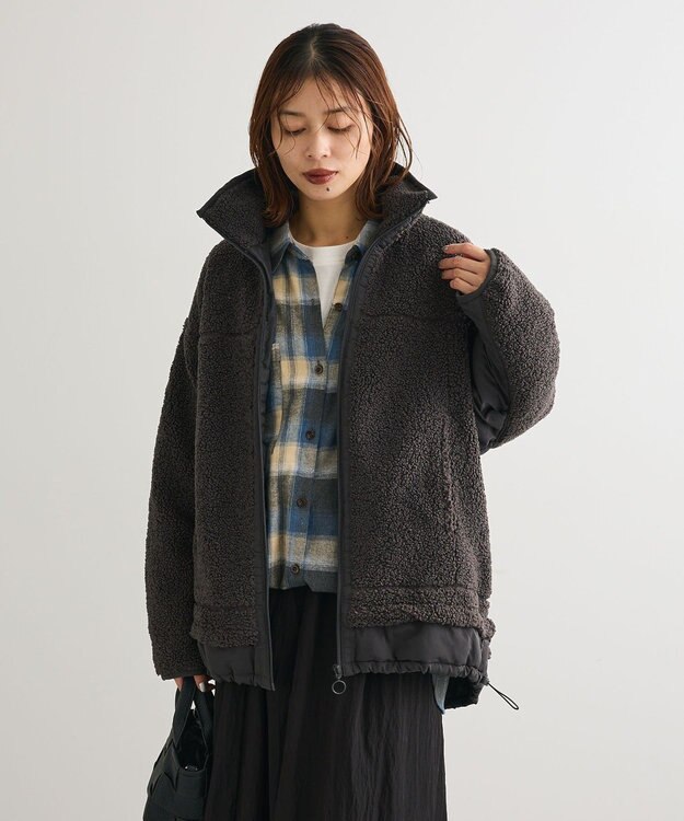 Green Parks 異素材コンビスタンドボアブルゾン Charcoal Gray