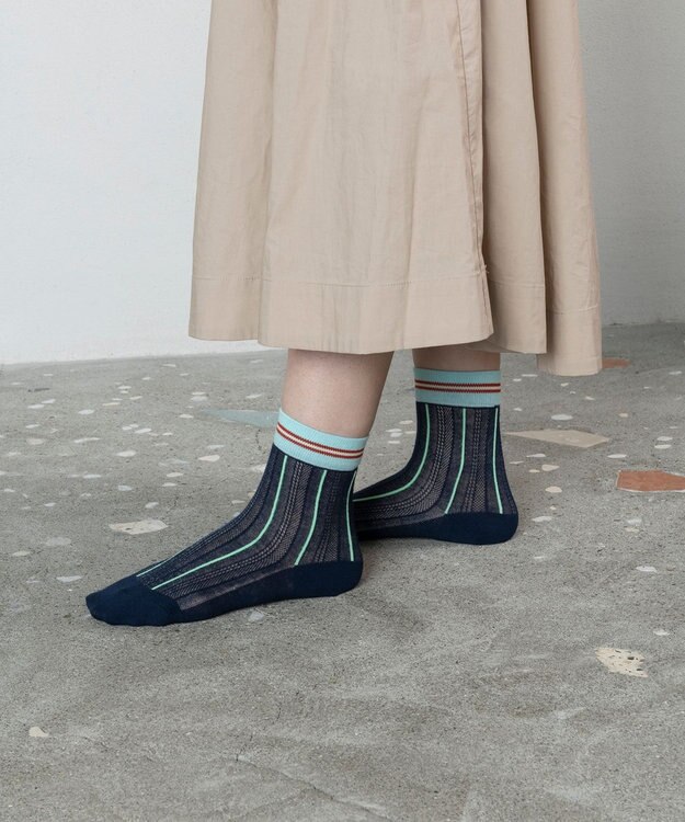 TRICOTE シアーメッシュストライプソックス 39NAVY