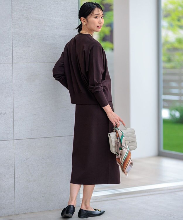 23区 【洗える】ヴィスコースストレッチ ドルマンスリーブ カーディガン ダークブラウン系