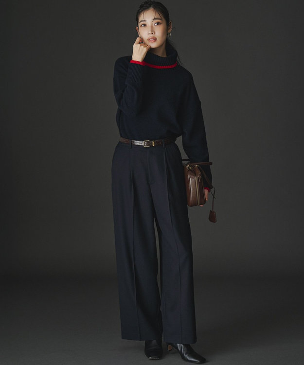 23区 L 【洗える】ウールカシミヤ コンビカラー オフタートル ニット ネイビー系