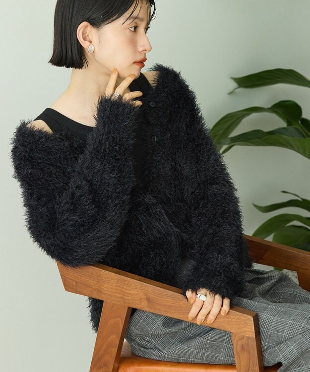 AMERICAN HOLIC シャギーニットクルーネックカーディガン Black