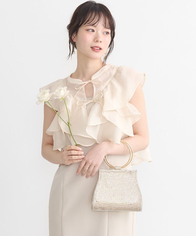 earth music&ecology SET2点フリルボレロ＋ナローワンピース ライトベージュ