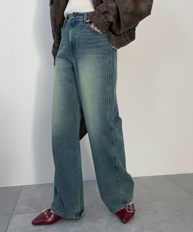 WEGO 【新色追加/美脚/XSSMLサイズ展開】ストレートデニムパンツ デニム中濃加工色