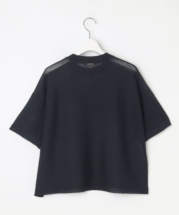 自由区 【アンサンブル対応・洗える】ドライシアーファインゲージクロップド丈 ニット ネイビー