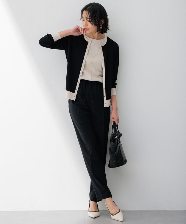 23区 【VERY5月号掲載/洗える】レーヨンポリエステルストレッチ カーディガン ブラックxベージュ