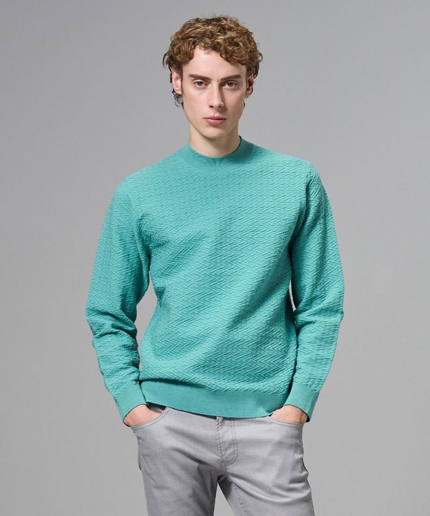 JOSEPH HOMME 新柄【イージーケア】 ヴィスコースリンクス　モックネックニット スモーキーグリーン系