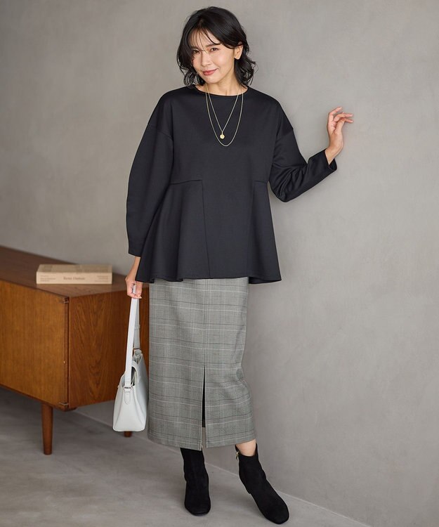 ANY L 【手洗い可/ウエストゴム/裏起毛】チェックボンディングタイトスカート グレンチェック