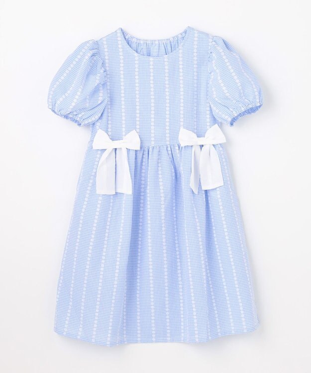 ANY KIDS 【洗濯機可能】サッカー ストライプワンピース サックスブルー