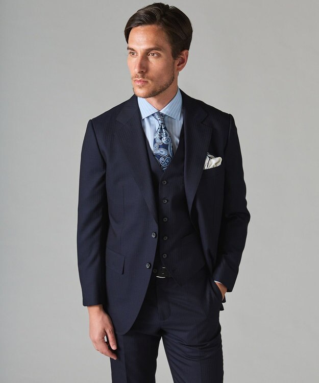 GOTAIRIKU 春夏向け【形態安定】SUMMERPREMIUMPLEATS_スモールワイドカラー 長袖ドレスシャツ（ストライプ/チェック） サックスブルー系1