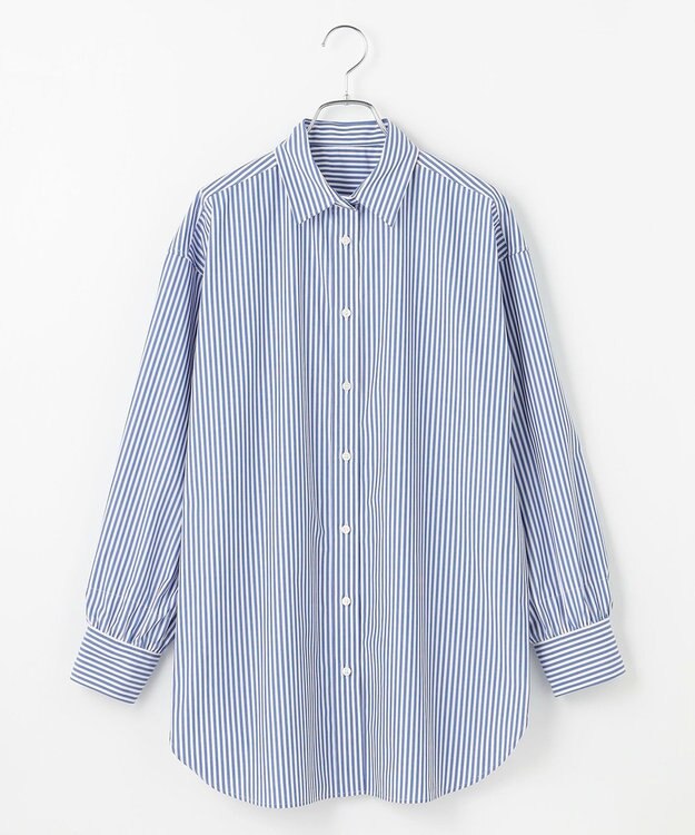 #Newans 【洗濯機可】ロールアップカフスシャツ ブルーストライプ
