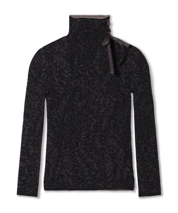 Chacott 【ノーソーイングニット】サイドリボンハイネックニットトップ ブラック