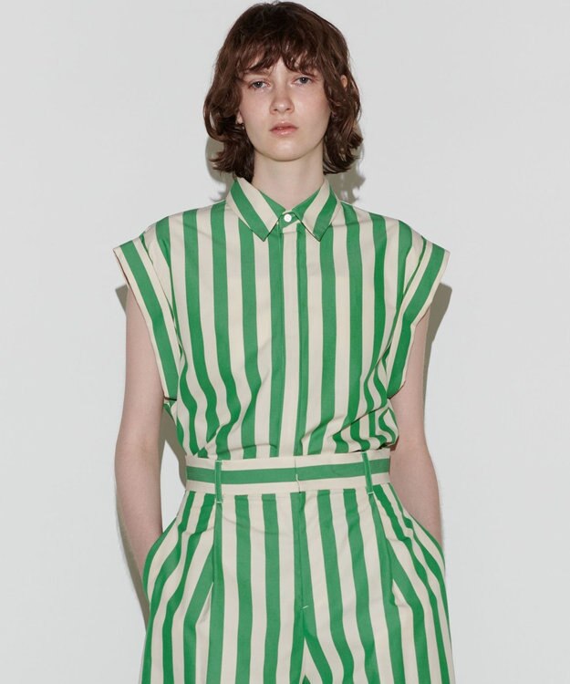 NAVE 【Nave 　洗える】ワイドストライプ ブラウス ライトグリーン系1