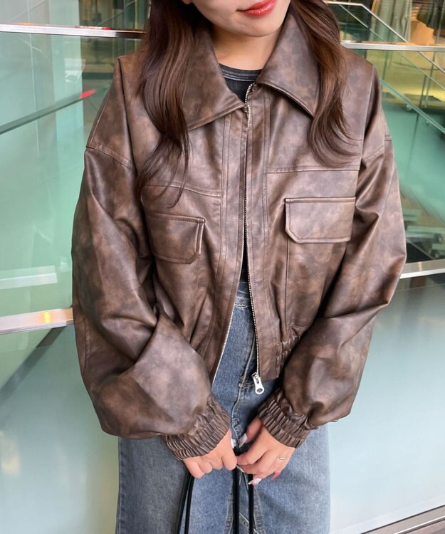 WEGO PUショートブルゾン ブラウン