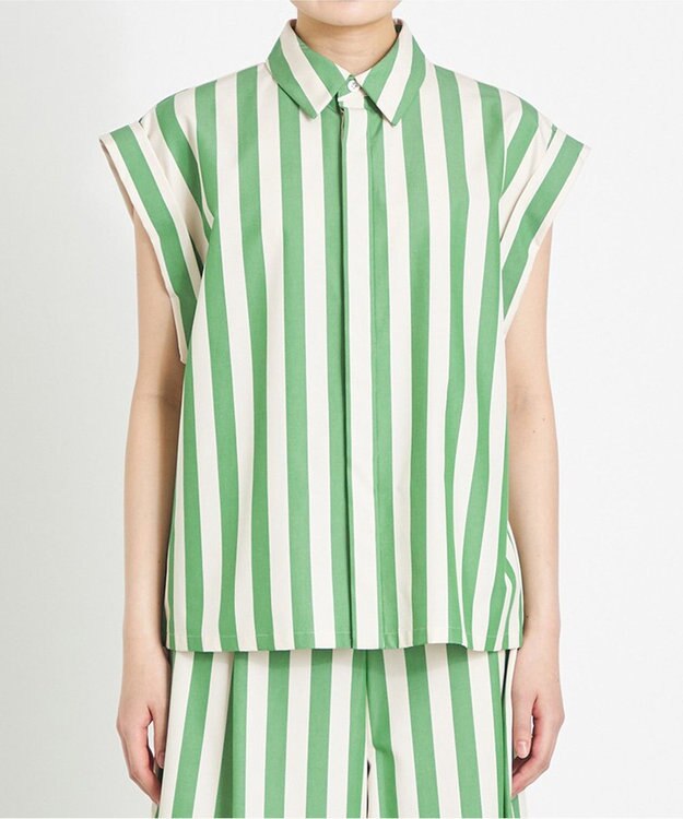 NAVE 【Nave 　洗える】ワイドストライプ ブラウス ライトグリーン系1