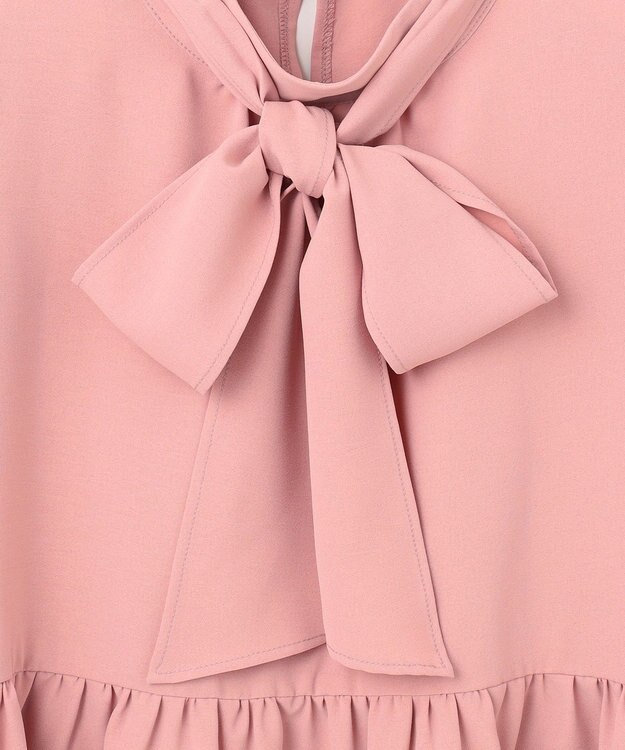 Feroux 【洗える】ペプラム ボウタイブラウス ピンク系