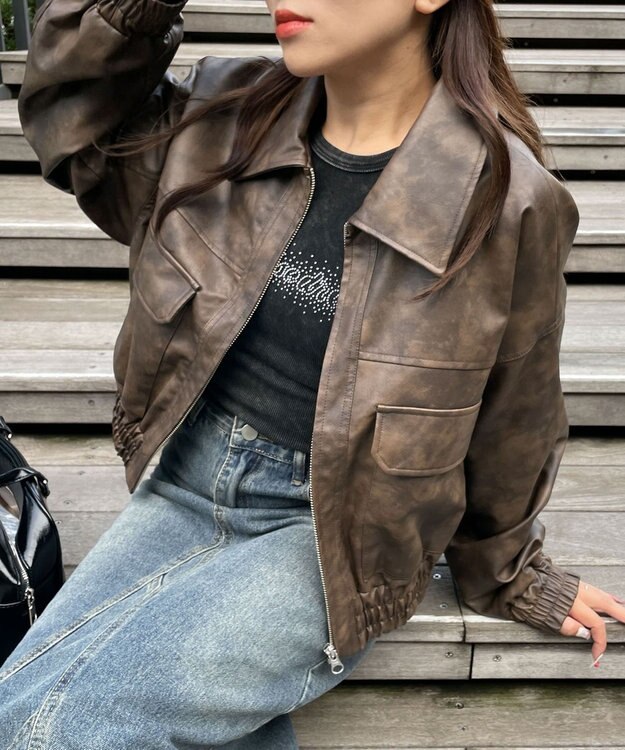 WEGO PUショートブルゾン ブラウン