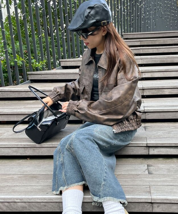 WEGO PUショートブルゾン ブラウン