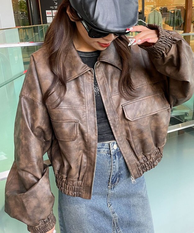 WEGO PUショートブルゾン ブラウン