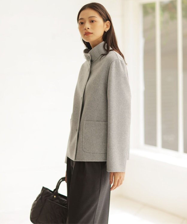 J.PRESS LADIES 【リバーシブル】ウールナイロンリバー スタンドカラー コート ライトグレー×ベージュ系