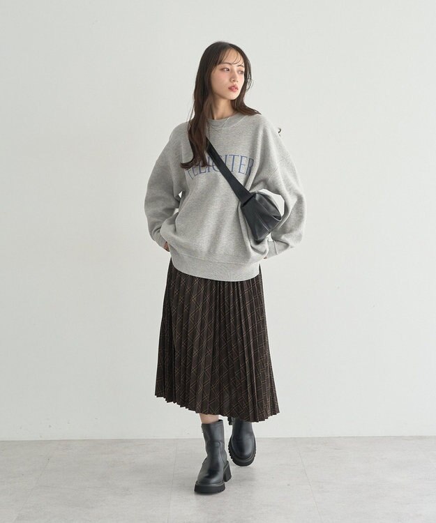 earth music&ecology プリーツミディスカート Check Brown