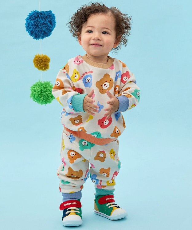 MIKI HOUSE HOT BISCUITS 【80-120cm】カラフルビーンズ 総柄 裏毛パイル素材 トレーナー マルチカラー