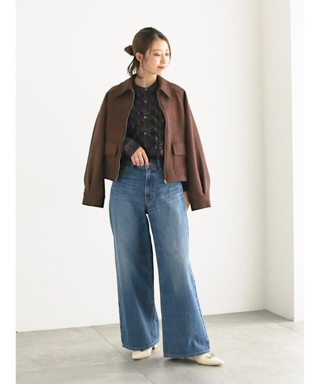 Te chichi チェックフリルブラウス ネイビー