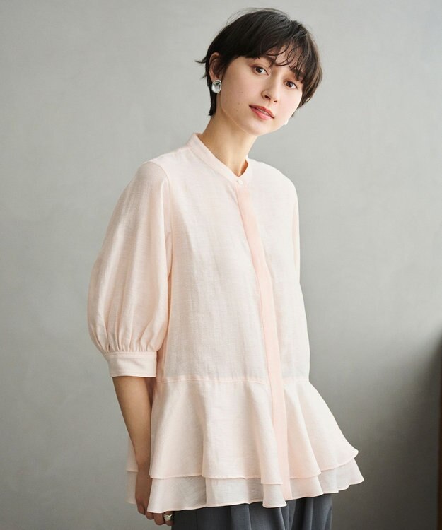 #Newans 【洗える】ダブルフリルヘムシアーシャツ シアーピンク