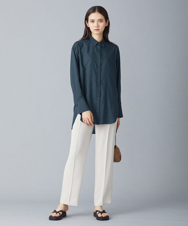 ICB 【洗える】トリアセコットンシアー ロングシャツ パイングリーン系